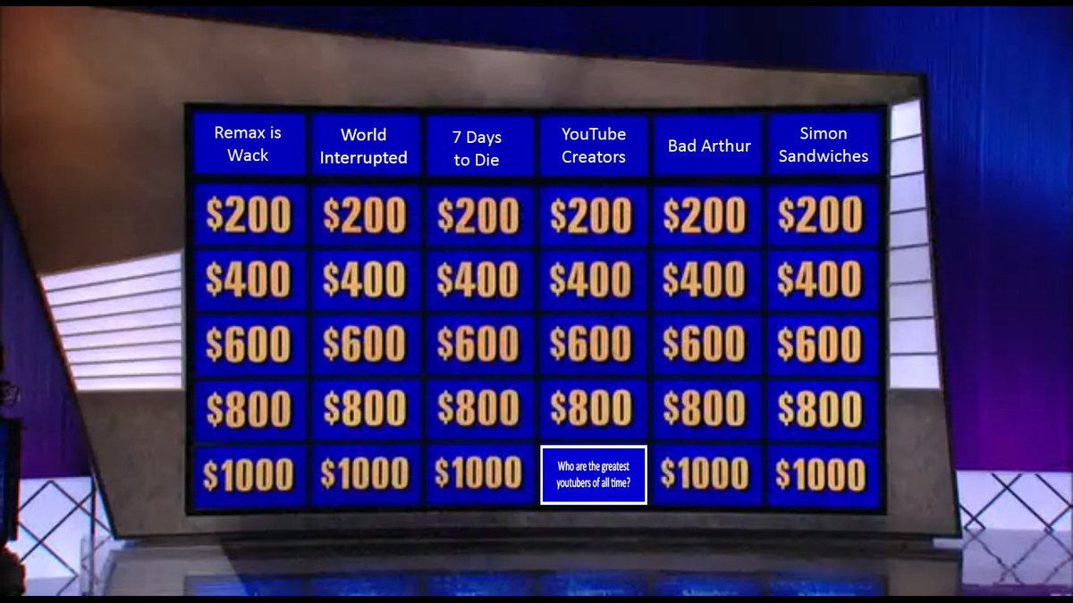 DoraleousFC's tweet photo. Was watching @Jeopardy and seen this, huh, this just got interesting. Makes me want to start watching it again! @NeebsOfficial #neebsgaming 

That guy really knows what is up, respect. I wonder if he is a patreon? 

#Obviouslyphotoshopped https://t.co/saml9LvjG1