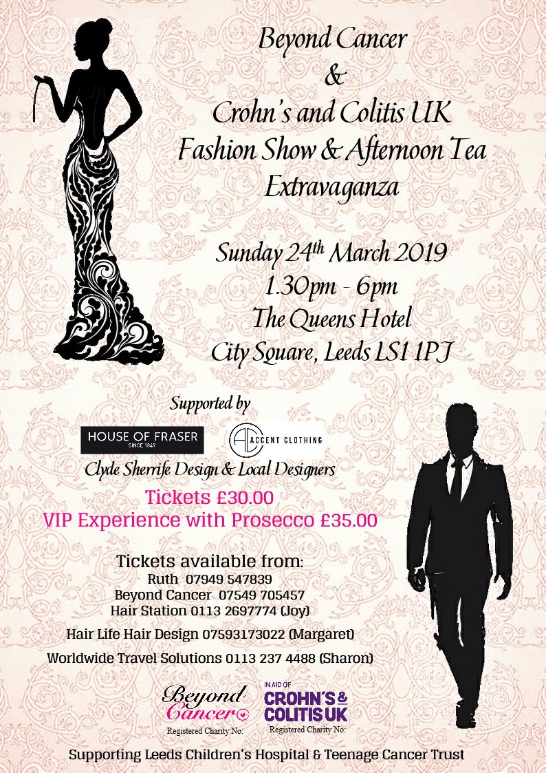 Come and join us at the Beyond Cancer and Crohn's and Colitis UK Fashion Show and Afternoon Tea on Sunday 24th March 2019. Please support our amazing models who have had or are living with cancer and crohn's. 
Get your tickets quickly!! beyondcancer.org.uk/upcoming-events