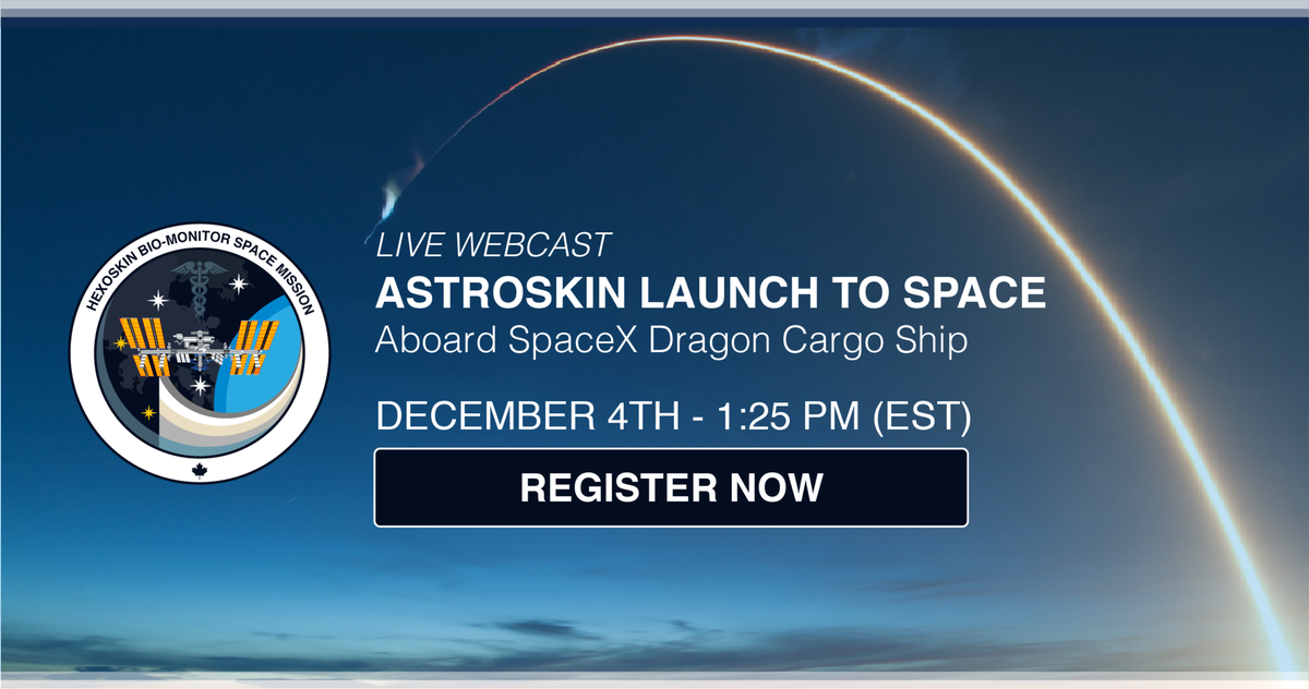 Hexoskin's tweet photo. The @Astroskin wearable health monitoring system is launching this week in a @SpaceX Dragon capsule, from Florida to the International Space Station!
Register here to watch our live webcast during launch: https://t.co/dITveVjDWZ https://t.co/UnfYPOIGKy