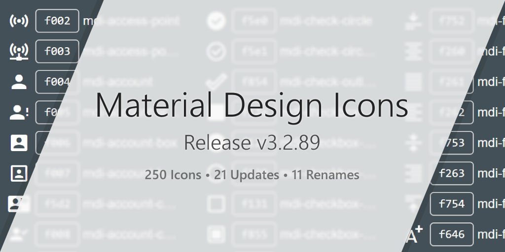 MaterialIcons's tweet image. Released `v3.2.89` to NPM/CDN. 250 new icons! 🧙‍♂️ Preview: cdn.materialdesignicons.com/3.2.89/  Read more: dev.materialdesignicons.com/changelog#vers… #MaterialDesign #OpenSource