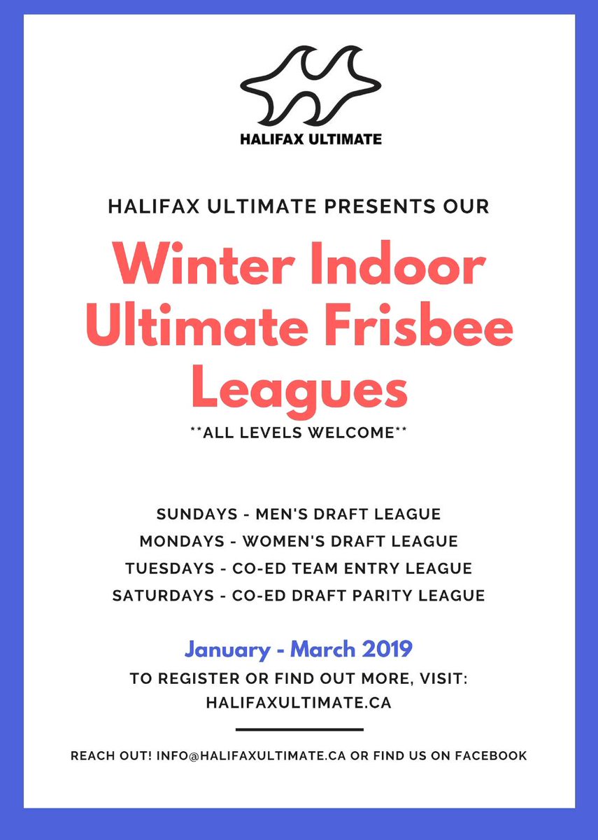 halifaxultimate's tweet image. ❄️🎶 Its the most wonderful time of the year❄️🎶 Winter league registration opens TOMORROW AT NOON, December 3rd! 

-Monday Women's draft 4v4 @ CGC
-Tuesday Team Entry 6v6 @ BMO - Space is limited
-Sunday Men's draft 4v4 @ Ummah Community Centre

-Saturday Parity league @ TBA
