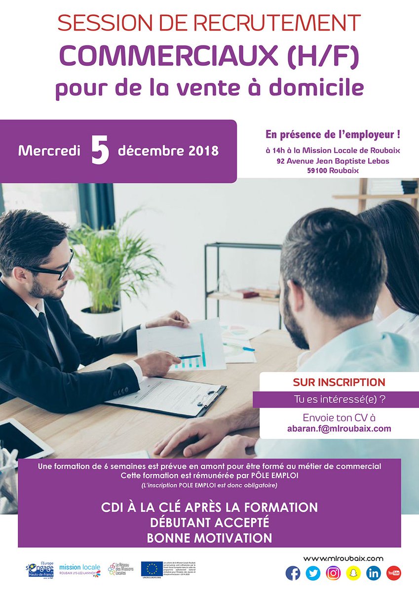 misslocrbx's tweet photo. [Recrutement] Nous organisons une session de recrutement pour des postes de Commerciaux (H/F) vente à domicile le mercredi 5 décembre 2018 à 14h en présence de l'employeur ! Pour y participer : https://t.co/olcEguBAsf https://t.co/t2qNkO7YAC
