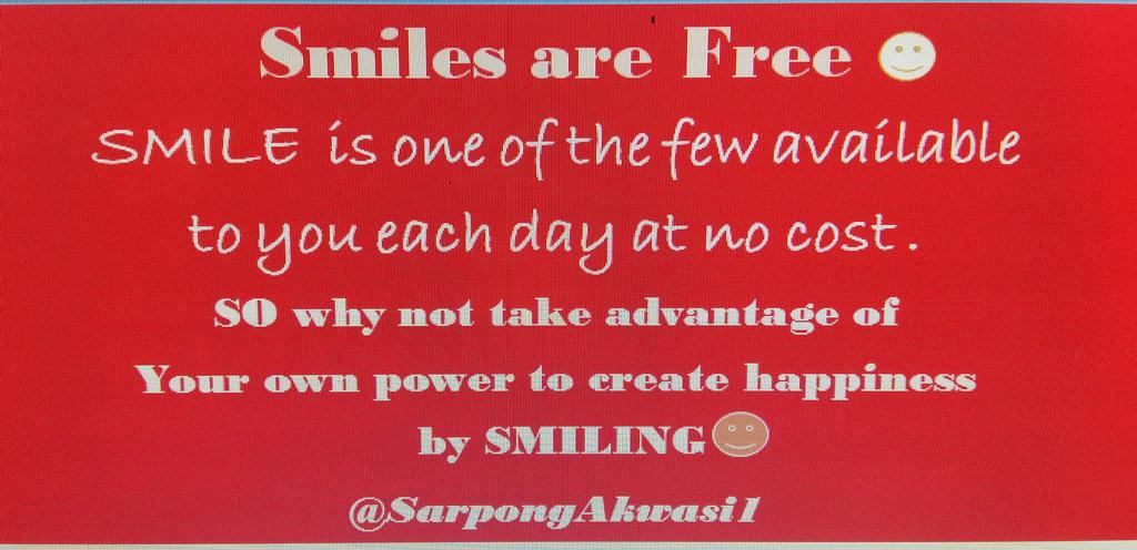 SarpongAkwasi1's tweet photo. Did You Know that #Smiles are #Free, You smile at no cost rather You receive unlimited &amp; double #benefits. https://t.co/k6vRDlWXwo