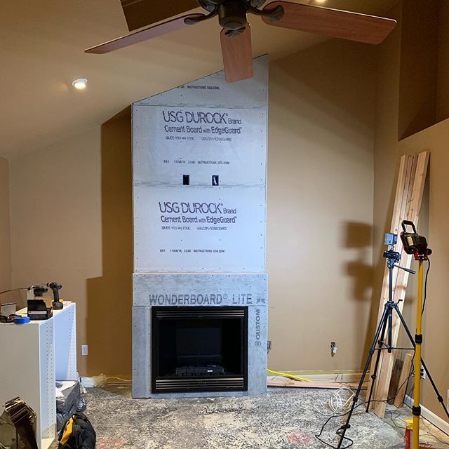 HandyDadTV's tweet photo. I had a productive weekend. Ripped up the old carpet and tile, finished the framing, and wrapped it with Durock. Ready for new floor and stone! #diyfireplace @efireplacestore https://t.co/QFvrmCF3pA https://t.co/7gUsVeCTrd