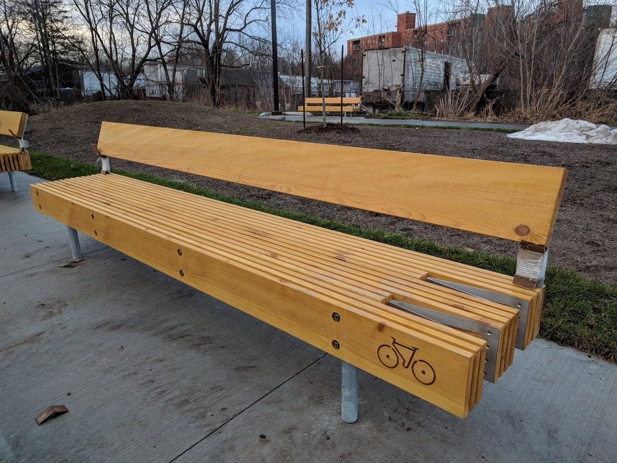 m_druker's tweet image. Some interesting bike-friendly benches have appeared on the rebuilt section of the @IronHorseKW trail. #cycleWR