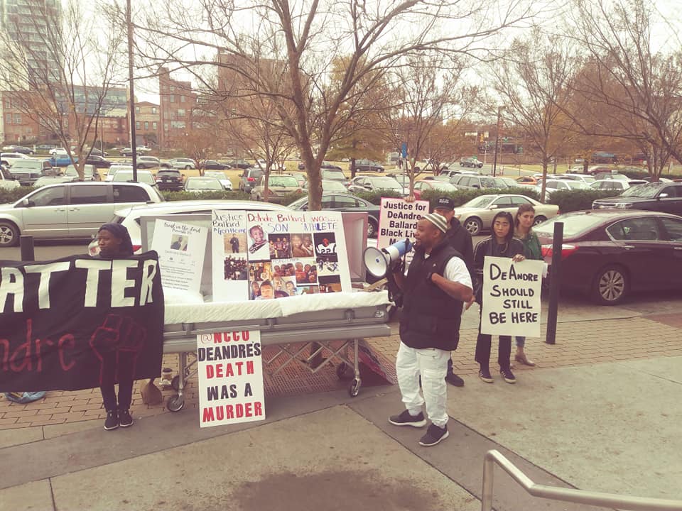 JusticeForDre's tweet photo. DPAC protest yesterday 12/1/18 
Keep pushing for justice for DeAndre &amp; his family. Don't let this die down &amp; be forgotten!!
#JusticeForDeAndreBallard #DeAndreBallard #Justice4Dre #NCCU #Durham #Duke #HamiltonDPAC https://t.co/m4PMrOQuj1