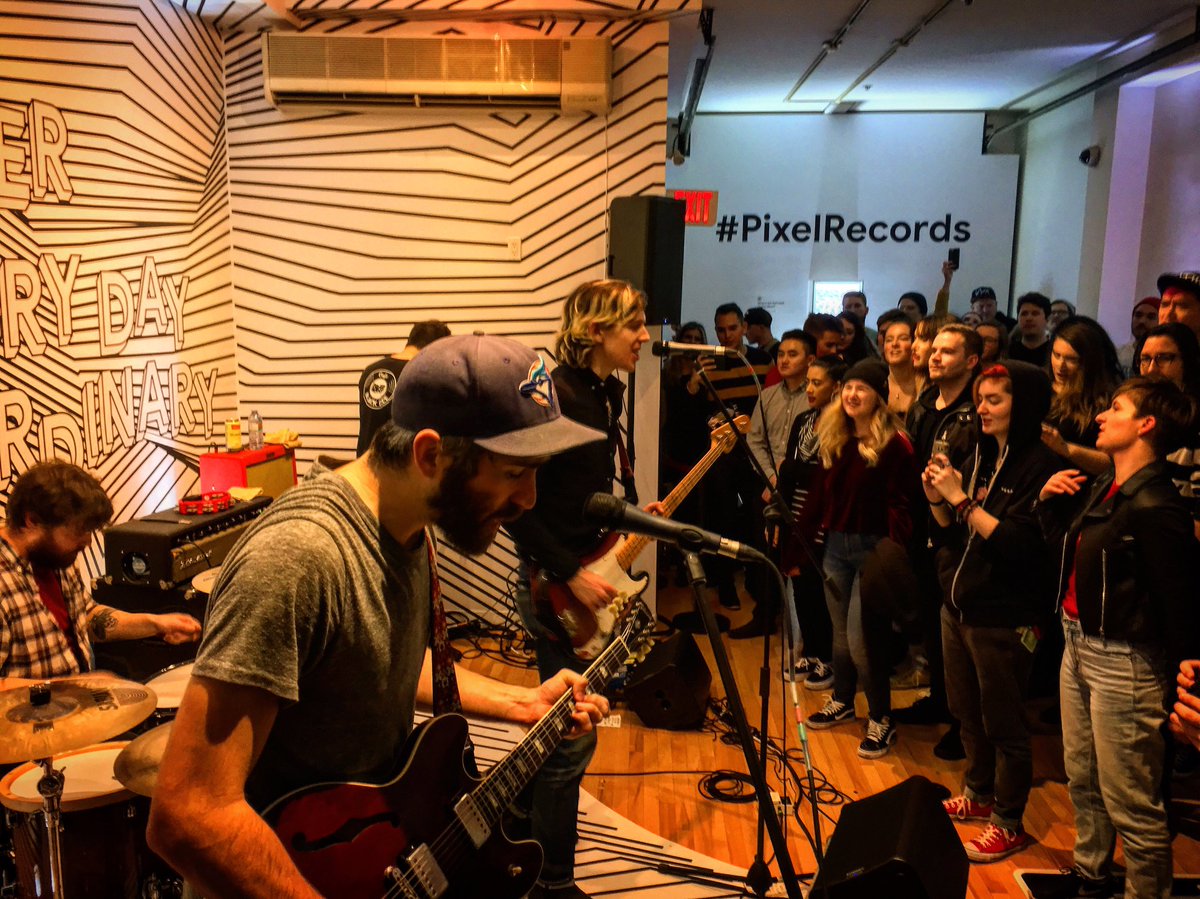 Indie88Toronto's tweet photo. What a way to end the #PixelRecords Pop Up with ⁦@googlecanada⁩ and ⁦@TokyoPoliceClub⁩ ! ⁦@dinealonemusic⁩ https://t.co/bvZIDkoniL