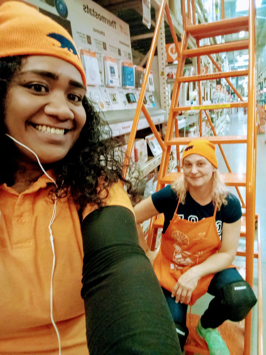 MeletongaT's tweet photo. One of the very few people I enjoy working with. Me and Heather sporting our new BEHR beenies. Thank you Terrance for the beenies.  #Behr #HardwareCrew #MissWorkingWithThem #Storeside https://t.co/q5ixOoFbnl