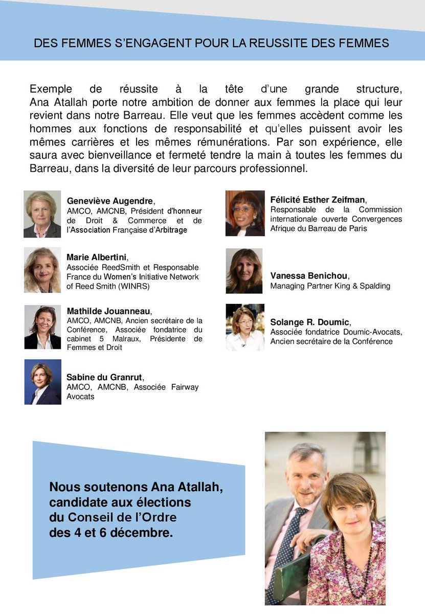Atallah Lévy 2018 (@atallahlevy) on Twitter photo Merci à Mesdames Geneviève Augendre, Félicité Esther Zeifman, Marie Albertini, Vanessa Benichou, Mathilde Jouanneau, <a href="/Doumic_Avocats/">Solange R. Doumic</a> et Sabine du Granrut pour leur soutien et leur engagement pour la réussite des femmes.
#AtallahLévy #MCO2018 #VousEntendreVousReprésenter Merci à Mesdames Geneviève Augendre, Félicité Esther Zeifman, Marie Albertini, Vanessa Benichou, Mathilde Jouanneau, <a href="/Doumic_Avocats/">Solange R. Doumic</a> et Sabine du Granrut pour leur soutien et leur engagement pour la réussite des femmes.
#AtallahLévy #MCO2018 #VousEntendreVousReprésenter