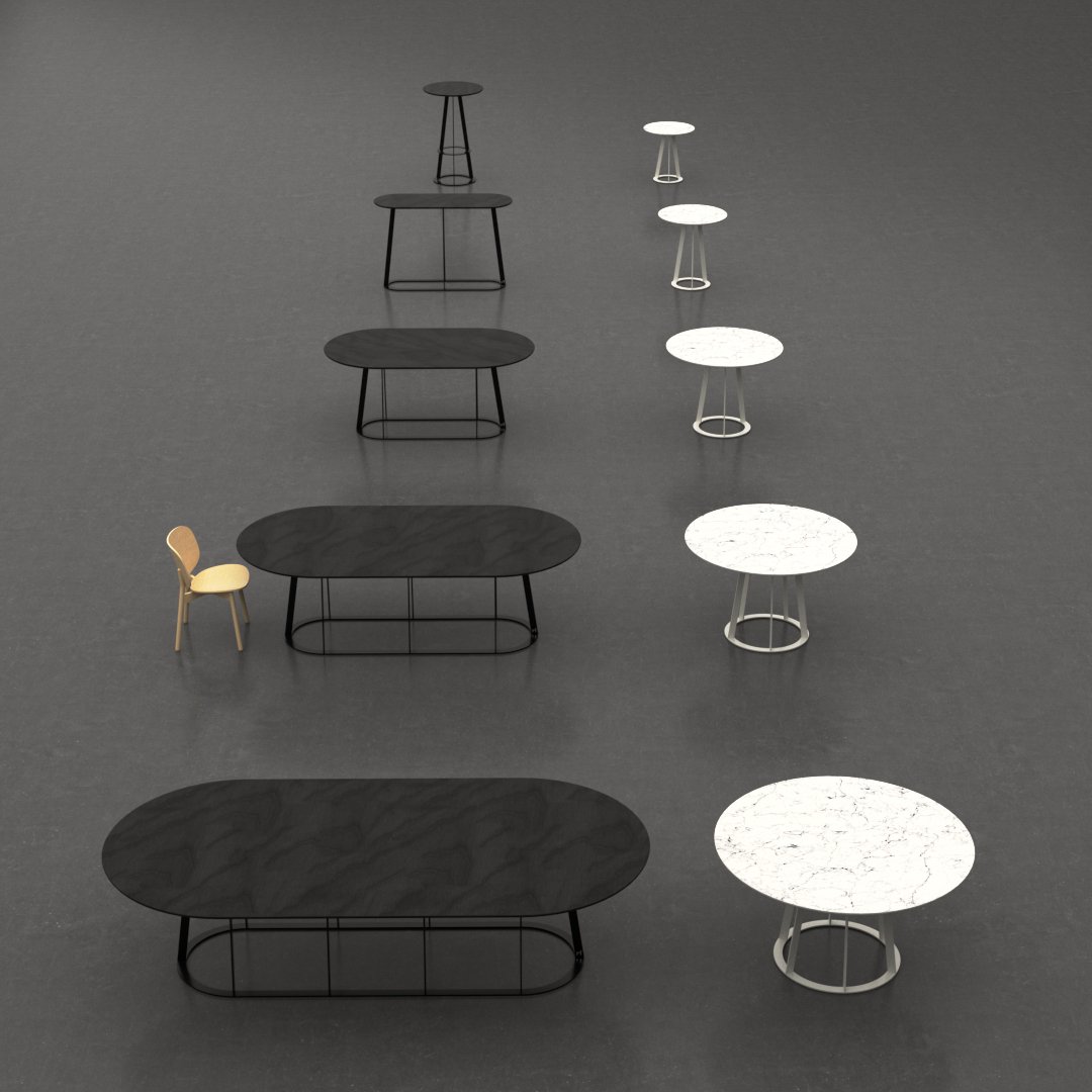 Introducing Plat / O Table Collection by <a href="/HaldaneMartin/">Haldane Martin</a> – perfect for contemporary homes, simple stylish cafes and restaurants, and sophisticated work environments. It includes a range of round and oblong shaped tops varying from elegant 2-seaters up to a conference table.