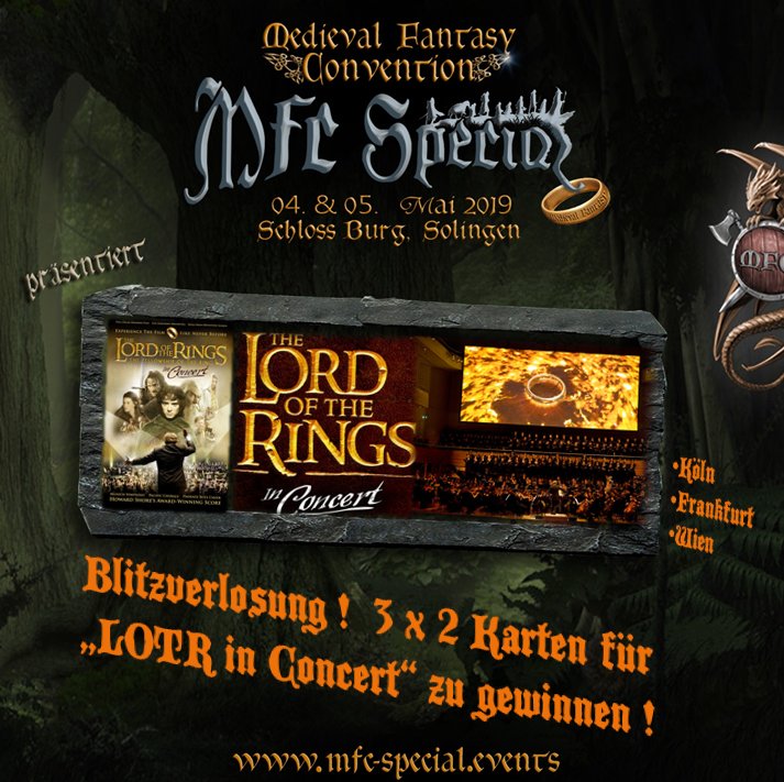 MedievalCon's tweet photo. Schaut mal auf unsere Facebookseite : https://t.co/XoqYIm3oO5
+++Blitzverlosung+++  Wir haben 3 x 2 Karten für „The Lord oft he Rings in Concert II“ zu vergeben. Egal wo ihr es sehen möchtet, ob in Köln am 05.12., in Frankfurt am 06.12., oder in Wien am 08.12.2018. https://t.co/XHoztlC3IH