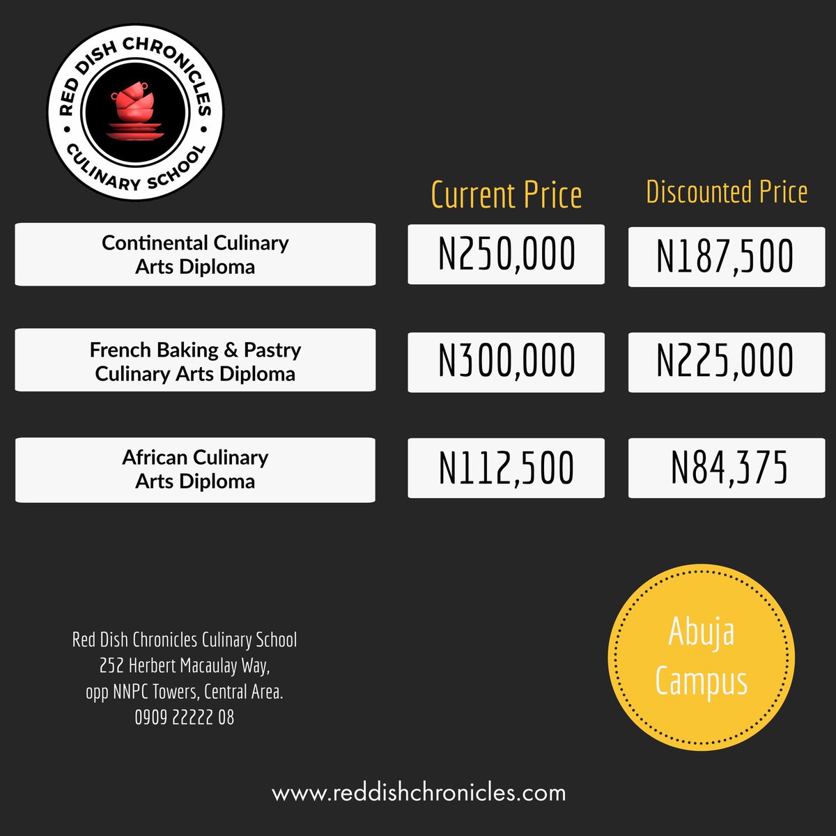 RedDishCulinary's tweet photo. Welcome to December💨
It’s the last month of our anniversary 25% discount.
_
It’s a very good time to register for our short courses and pay the heavily discounted prices.
Lagos: 0909 22222 07
Abuja: 0909 22222 08

https://t.co/dUvbqJzMLq https://t.co/asuKPttMbr