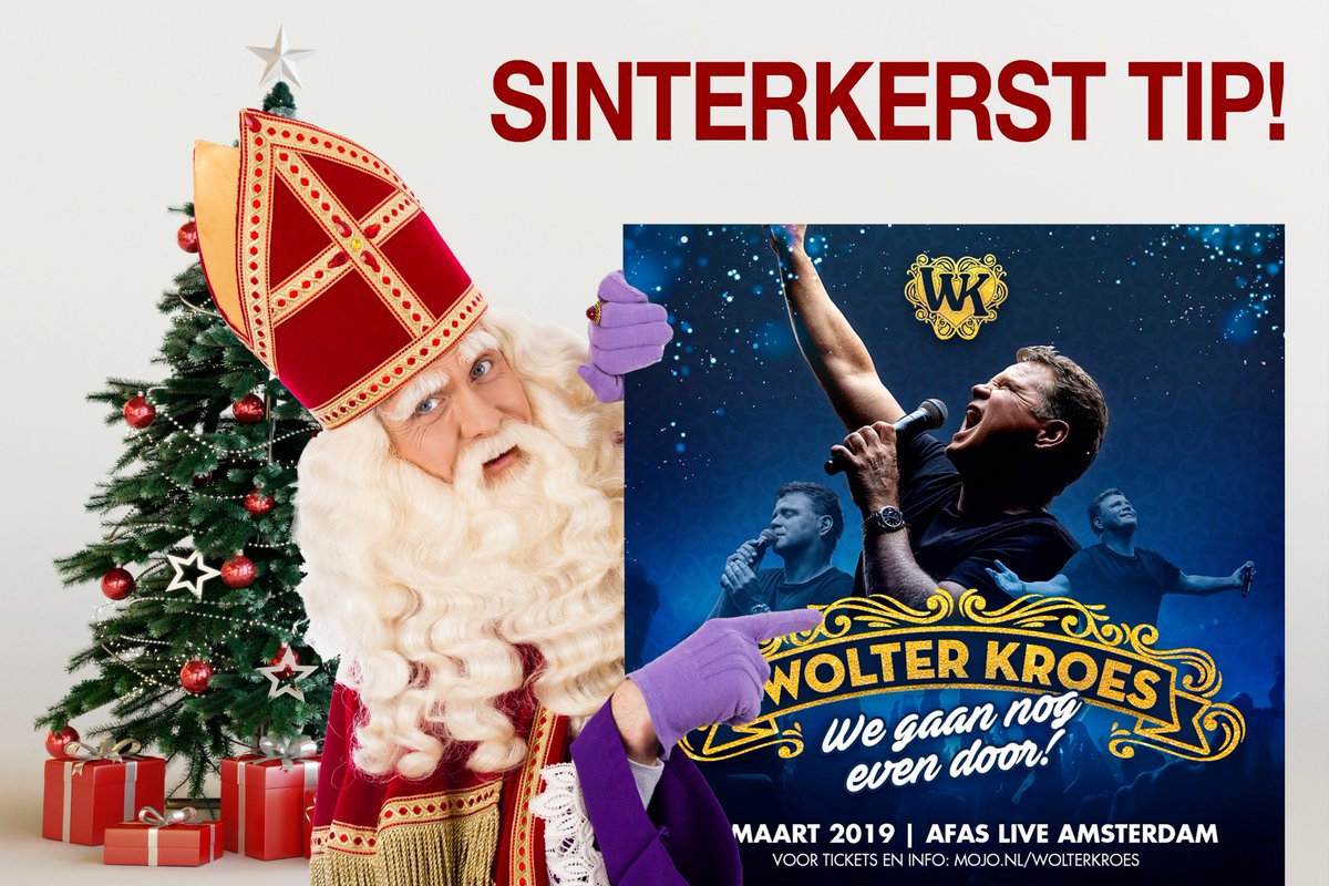 De Sint en Kerstman zaten te denken
Wat zij jullie moesten schenken
Geen cadeaus zoals schoenen en een tas
Maar natuurlijk kaarten voor Wolter zijn concert in AFAS
De Sint en Kerstman weten het wel
Ga nu maar snel naar wolterkroes.nl
Met muzikale groet,
Sint &amp; Kerstman