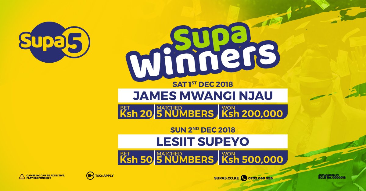 Supa5ke's tweet photo. This Weekend was crowned by 2 big Winners! Congratulations James Mwangi and Lesiit Supeyo! Lakini Je, Mshindi wa 10 Milli yu wapi?
Who will be the 1st Supa MILLIONAIRE? https://t.co/erGYeC4U5B