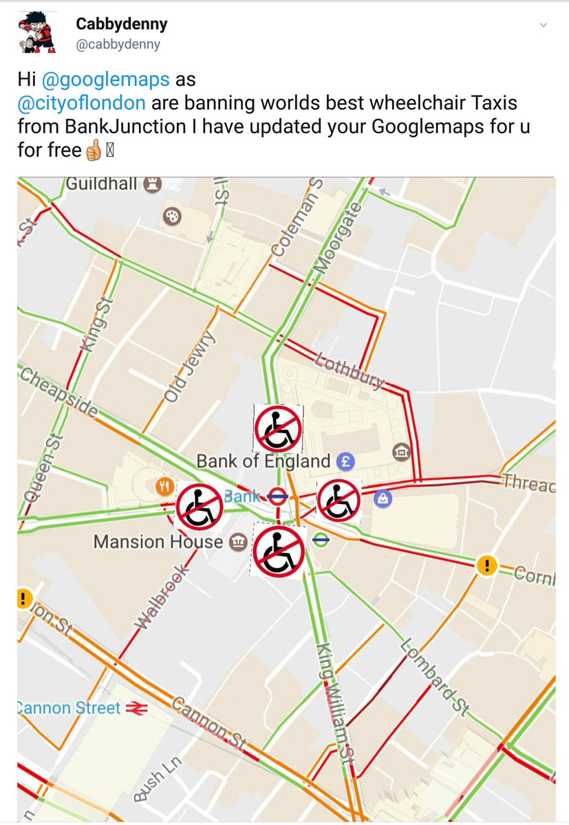 TheStigTaxi's tweet image. #InternationalDisabilityDay except at #BankJunction 
W/chair Accessible #Blackcab banned 7am-7pm mon-Fri
youtu.be/sLfYFhk-_Uw