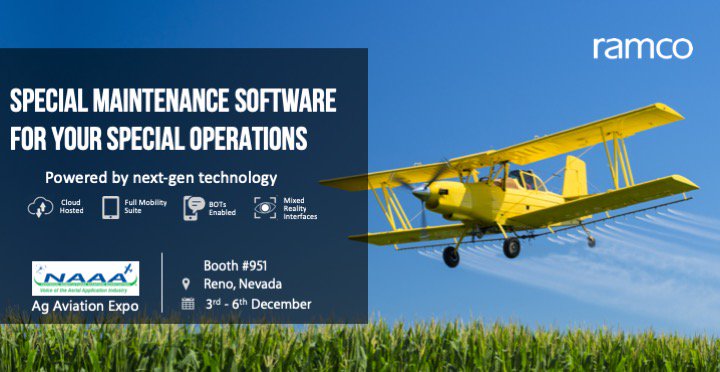 New Zealand’s largest Aerial Fertilizer Applicator Trusts Ramco Aviation Software to manage end-to-end business operations. To know more, meet us at booth #951 at the NAAA Ag Aviation Expo, Reno, #Nevada! From 3rd to 6th December.  
<a href="/RamcoSystems/">Ramco Systems</a>