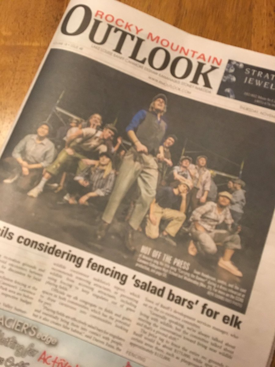 serendipitySab's tweet photo. Hot off the press! @CCHS_Canmore production of Newsies goes up in just over a week! You don’t want to miss this powerful Musical, tickets on sale at CCHS and Rusticana. #canmore @MountainEdu https://t.co/HZdh57p9pz
