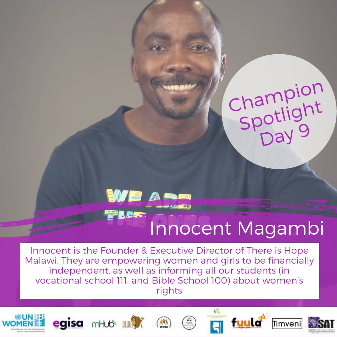 UfuluwangaMW's tweet photo. Day 9
#16DaysOfActivism Champion Innocent Magambi @refugeeforlife founder 9d There is Hope;Malawi
#HearMeToo #Fuulacampaign #PurpleOurMalawi #orangetheworld @egisa_org @UN_Women @WLAMalawi @mHubMW @CewagM @TimveniTV @tildyTildz @timveniradio @SRHRAfricaTrust https://t.co/JIbBqlVFIR