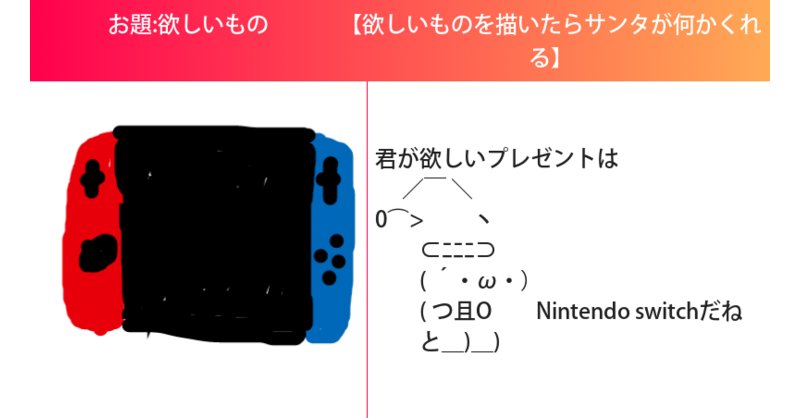 LDcR5Q01WV6pYpJ's tweet photo. 君が欲しいプレゼントは
　 ／￣ ＼
 0⌒>　　 ヽ
　　⊂ﾆﾆﾆ⊃
　　( ´・ω・）
　　( つ且O　　Nintendo switchだね
　　と＿)＿)
#言いたいことを大きな声で

さすがです
https://t.co/rJXqStEAbg https://t.co/I3iMlNNYAo