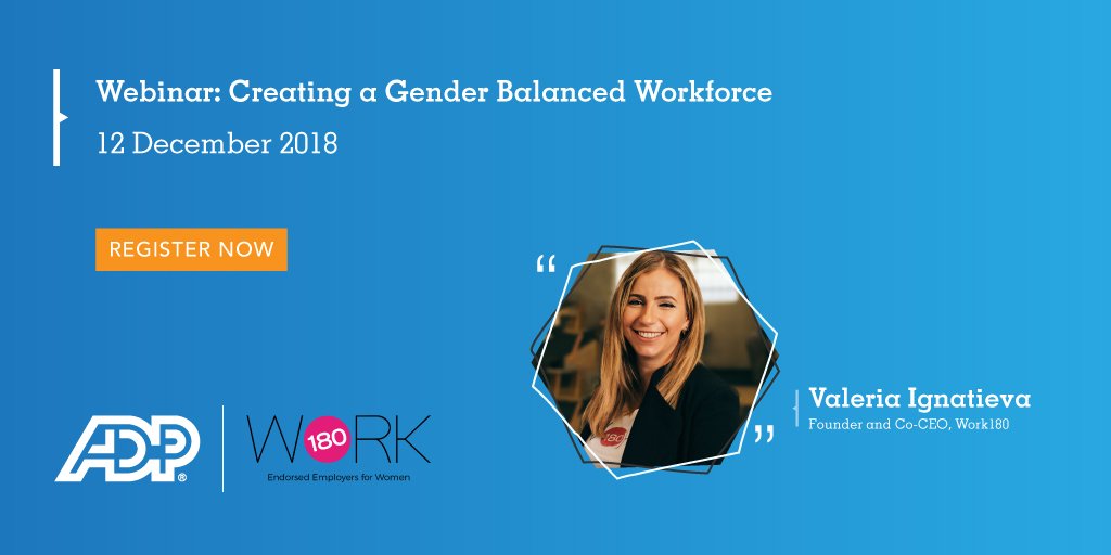 ADP_SG's tweet photo. Are your #HR policies damaging your #employer brand? Join our #webinar with Valeria Ignatieva, co-CEO of WORK180,  an international job site highlighting employers who are leading the way in #gender diversity.  Register here:  https://t.co/Klrj9hGqMz https://t.co/hAC9OTQ8Et