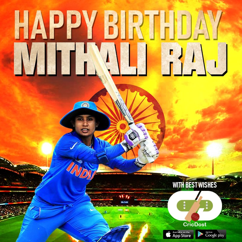 cricdost's tweet photo. The leading run scorer in Women ODIs
ODI - 6550 Runs
T20I- 2283 Runs
@CricDost Wishes a Very Happy Birthday @M_Raj03
#HappyBirthdayMithali #happybirthdaymithaliraj #MithaliRaj #CricDost #womenscricket #StreetStarsFinder #PlayCricketApp #LiveScoreApp @BCCIWomen @ICC https://t.co/YLCYYaOE53