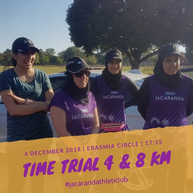 JacarandaRun's tweet photo. See you at time trial on Tuesday at 17:15. ALL WELCOME!! 

#timetrialtuesday #bringafriend #jacarandathleticlub #pretoriarunners https://t.co/i4s4bo4bZC