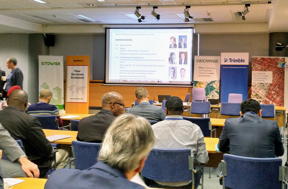TrimbleeGov's tweet photo. Smart Land Administration Seminar about to start in Helsinki, organized by @Paikkatieto, @Maanmittaus, @AaltoUniversity and @WorldBank. https://t.co/nRel3TzTAY