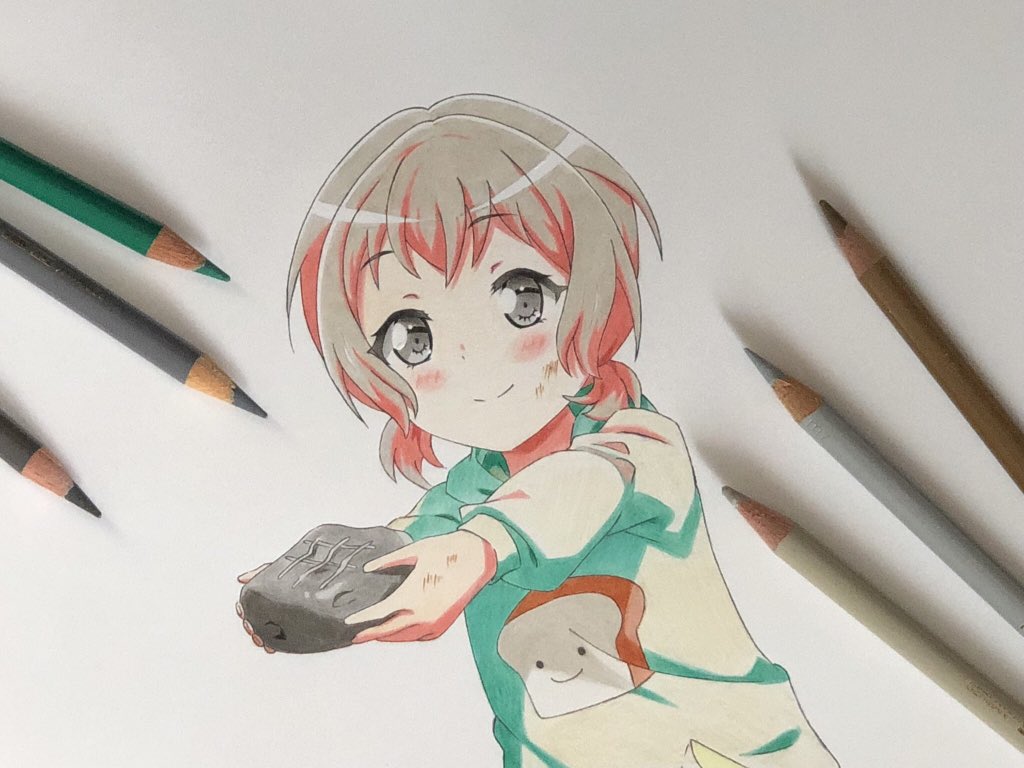 色鉛筆でモカ描きました バンドリ 模写 はちのイラスト
