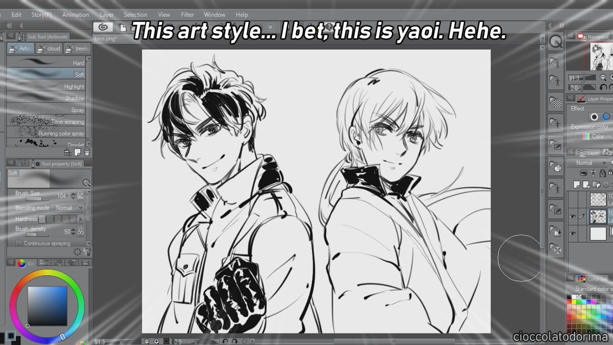 When your art style is being described as vaguely BL-ish but you don't draw pairings ?
I just wanna draw bishies being bros with everyone in a corner haha 