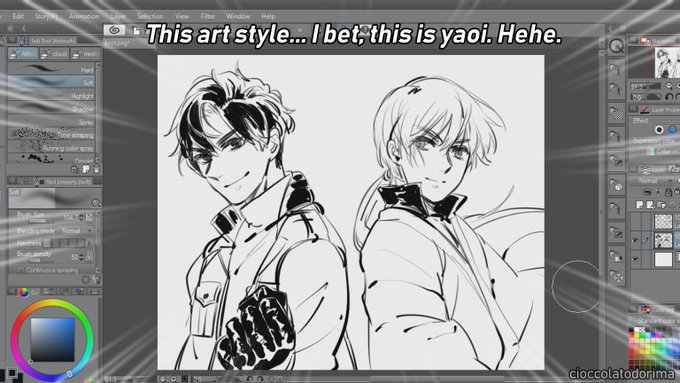 When your art style is being described as vaguely BL-ish but you don't draw pairings ?
I just wanna draw bishies being bros with everyone in a corner haha 