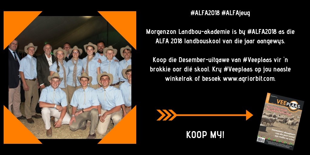 ALFAExpo's tweet photo. Lees in die Desember-uitgawe van @Veeplaas1 meer oor die #ALFA2018 landbouskool van die jaar. #ALFAjeug https://t.co/J0uycHW0tI