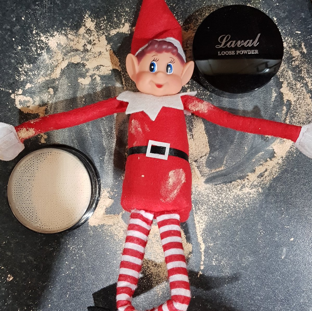 Elfis looks a bit cagey this morning! Caught in the act.

#elfispresley #Elf #ElfonTheShelf  #elvesbehavinbadly #elvesbehavingbadly #laval #lavalcosmetics #lavalloosepowder #loosepowder #lavaltranslucentloosepowder #translucent #snowangel #bloggerstribe #Christmas
