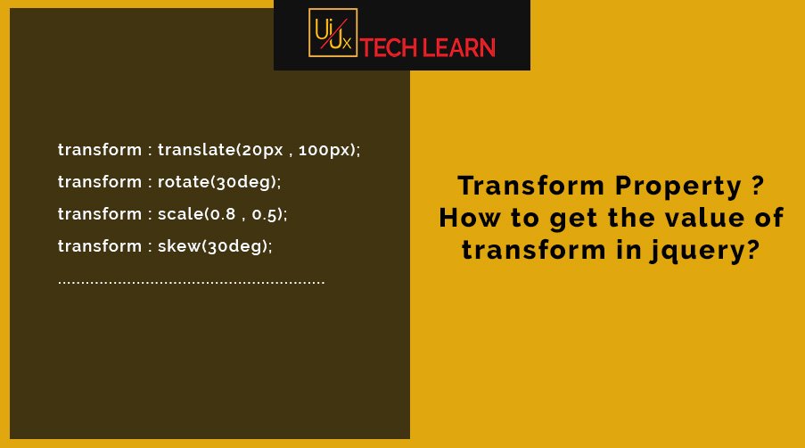 uiuxtechlearn's tweet photo. Transform properties? How to get the value of transform in jquery?
https://t.co/Z7CJswxEOL…
From: https://t.co/7pAGDnIt68
Facebook: https://t.co/kiNH43YL5e
Instagram: https://t.co/82BnS3rkZc

#uiux  #blogging #Bloggers #tech #technology #css3 #css_animation  #FrontEnd #designer https://t.co/cS0N224An4