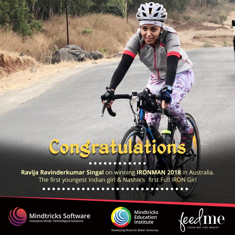 MindtricksSoft's tweet photo. Team Mindtricks Congratulates Ravija Ravinderkumar Singal, The youngest Asian girl at the age of 19 yrs for completing the full Ironman in Australia.
The first youngest Indian girl &amp; Nashik's first full Iron lady 🏊‍ 🚴 🏃‍ 👍🇮🇳

#mindtrickssoftware #ironman #ironlady https://t.co/Dtwqe9MYY1