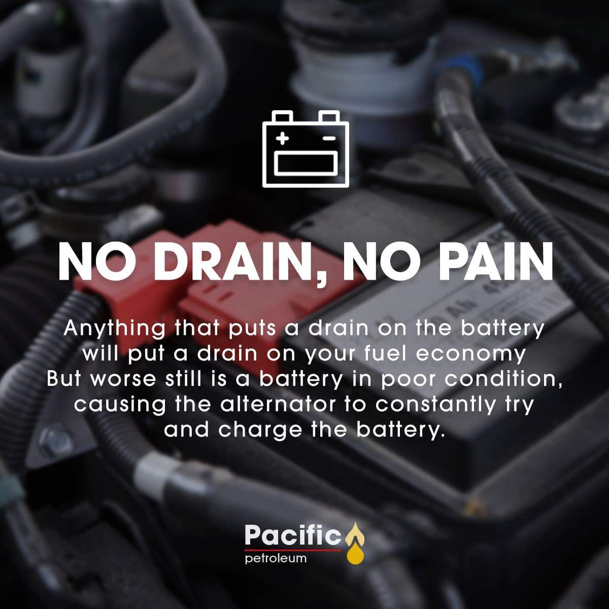 Pacific_Petrol's tweet photo. As a rule, anything that puts a drain on the battery will put a drain on your fuel economy – like air conditioning. But worse still is a battery in poor condition, causing the alternator to constantly try and charge the battery.
#PacificPetroleum #FuelTips #CheckYourBattery https://t.co/UOEjgkYj8a