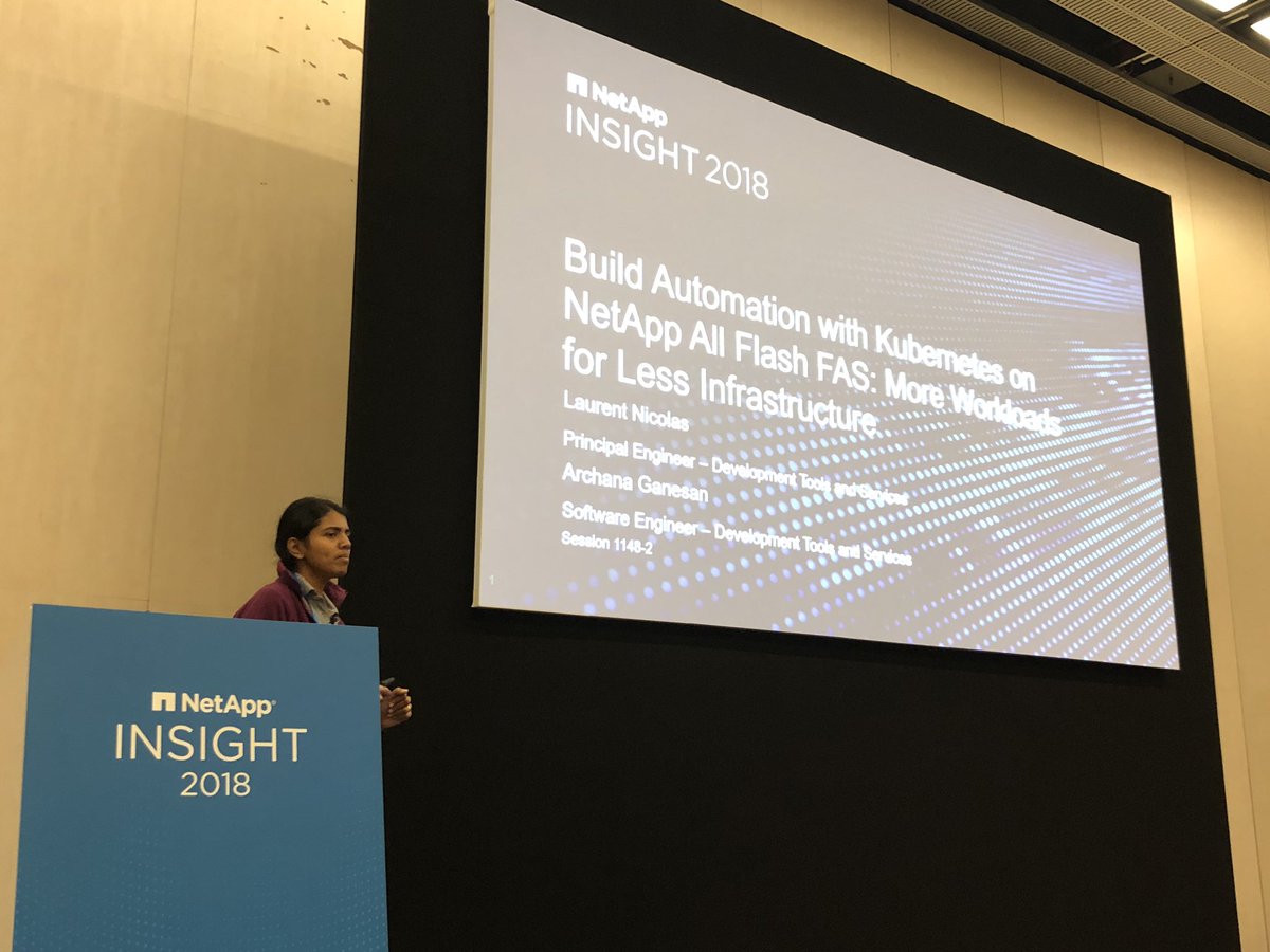 laurentnicolas's tweet image. Archana presenting our Kubernetes solution leveraging ONTAP volumes, Snapshots, and FlexClones. #NetAppInsight #NetAppDevOps