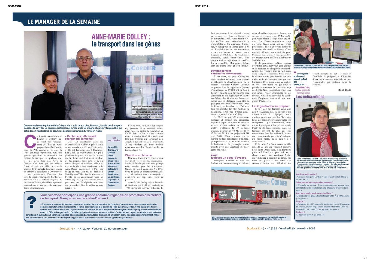 Zoom sur <a href="/ByCordier/">Transports Cordier - Hyper Volume</a> et leurs dirigeants dans un sympathique reportage publié ce vendredi dans le magazine @Ecodocs2171.
L'entrevue est à retrouver ici :
hyper-volume.fr/wp-content/upl…