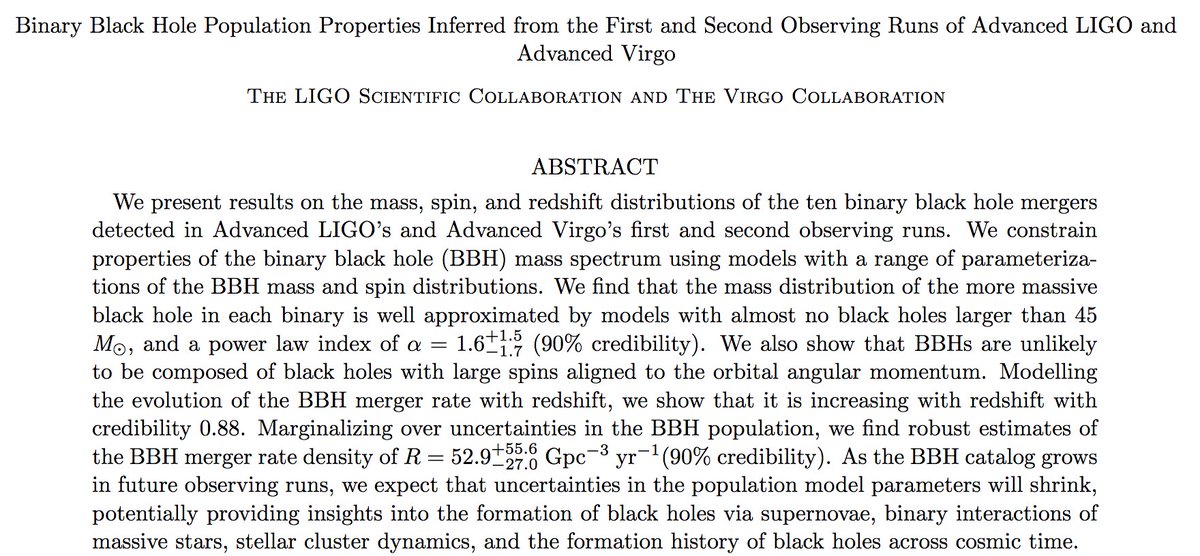 LIGO's tweet photo. A second paper out today uses the #O2Catalog results to analyze the population of #BlackHoleBinaries.  You can read it here: https://t.co/3r3irfNTqq https://t.co/y1L21OiSID