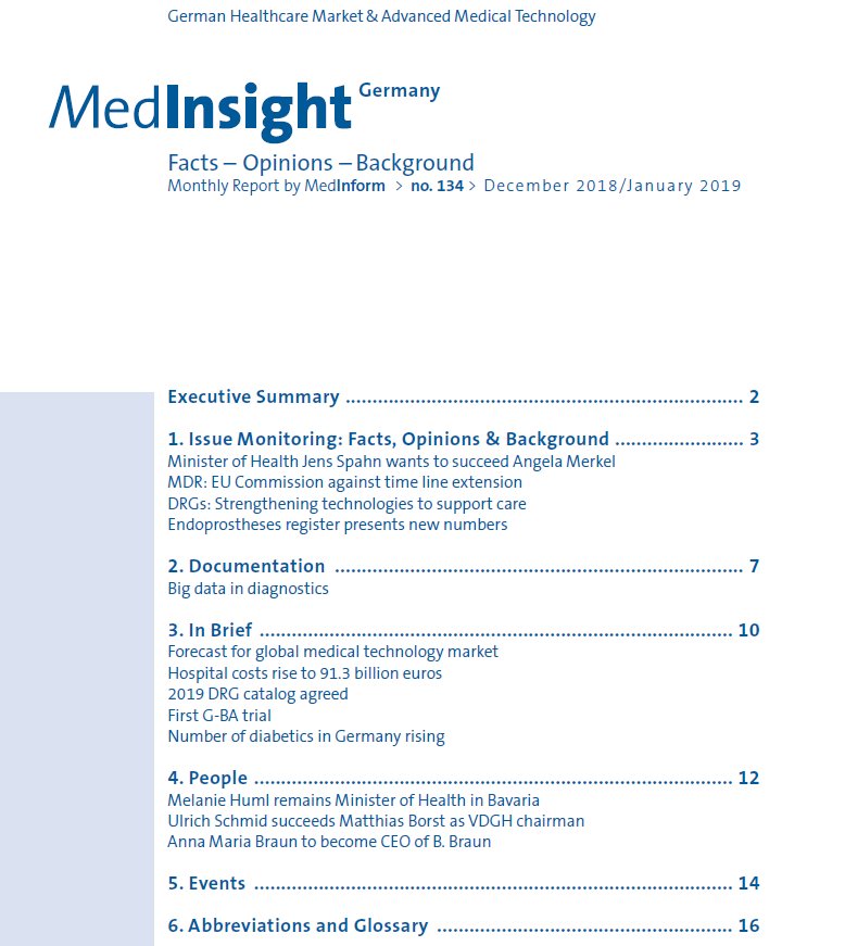 BVMed's tweet photo. Our new #MedInsight Germany issue with news from the German #Healthcare and #MedTech market is out.
Topics:
@jensspahn
#MDR #eu_mdr
#DRG
#Endoprostheses #EPRD
#Bigdata in #diagnostics
#Hospital costs
Free trial copy at: https://t.co/veVS5So4QV - https://t.co/unYILYBPEL