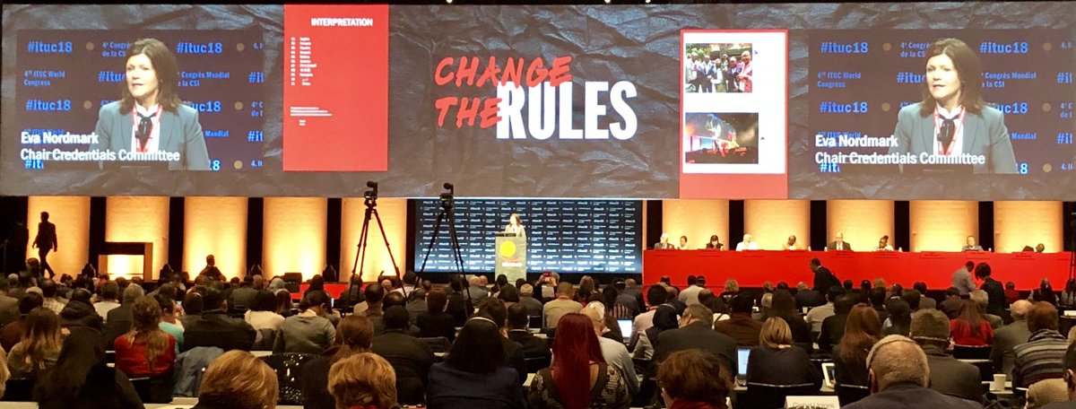 Spännande och stor ära att delta i delegation från <a href="/TCOSverige/">TCO</a> på  #ituc18, Köpenhamn, tillsammans med delegater från över 160 länder. <a href="/Eva_Nordmark/">Eva Nordmark</a> rapporterar från Credetials Comittee.