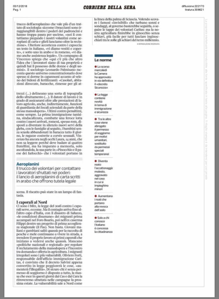 flaicgil's tweet photo. Oggi su @Corriere i dati dell’Osservatorio Placido Rizzotto @flaicgil per analizzare lo #sfruttamento e il #caporalato e il tema dell’#accoglienza https://t.co/WscKhucU01