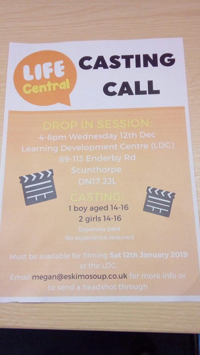 PActivitiesNL's tweet photo. Casting Call for Life Central's first film for 14-16 year olds.  4-6pm at LDC on Weds 12th Dec. Contact megan@eskimosoup.co.uk for more details. https://t.co/s8DcVFUq41
