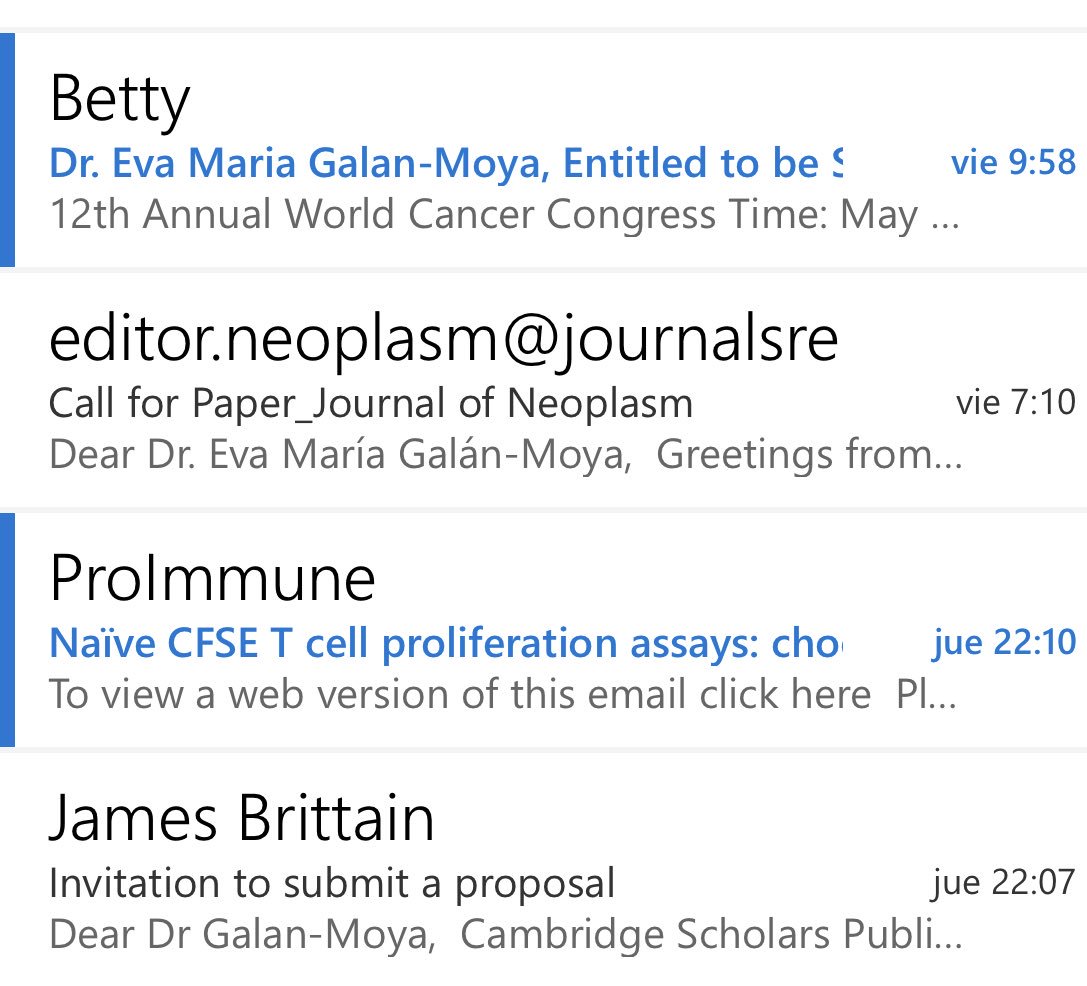 EvaGalanMoya's tweet image. Mínimo 3-4 emails al día...de verdad, qué desesperación...¿algún truco para evitar correos de revistas “predadoras” y/o falsos congresos? #predatoryjournals #notscience 👩🏽‍💻