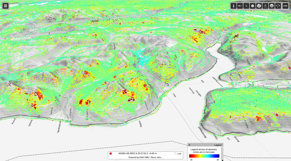 Pro tip! Did you know that you can share a view in the new Sentinel-1 #InSAR deformation map of Norway! insar.ngu.no Click on this link to see some interesting #landslides #permafrost bit.ly/2rgalfj @nguweb @NorutNRI @KSAT_GMS <a href="/CopernicusEU/">Copernicus EU</a> <a href="/ESA_EO/">ESA Earth Observation</a>