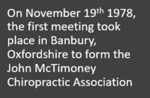 McTimoneyCA's tweet photo. Did you know that the first #McTimoney #Chiropractic Association meeting took place on November 19th 1978? Back then it was called the John McTimoney Chiropractic Association. 
#MCA40 https://t.co/xVgHh6nKC1