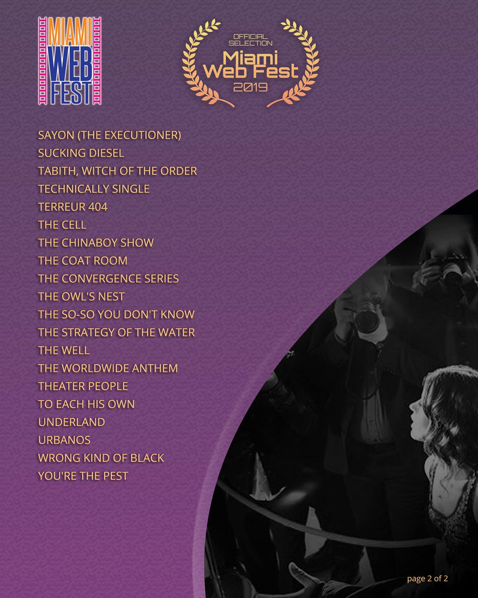 SAYÓN TheExecutioner (@sayon_series) on Twitter photo It's a great honor for us to see our #SAYON #TheExecutioner #series at the #OfficialSelection of #MiamiWebFest 2019 <a href="/MiamiWebFest/">Miami Web Fest</a> 🎉🎉
#Congratulations to all the filmmakers / creators and of course to the whole team of the <a href="/SAYON_series/">SAYÓN TheExecutioner</a> and <a href="/LaKatanaFilms/">La Kátana Films</a> crew!!! 👏👏👏📽️🎬💪😉 It's a great honor for us to see our #SAYON #TheExecutioner #series at the #OfficialSelection of #MiamiWebFest 2019 <a href="/MiamiWebFest/">Miami Web Fest</a> 🎉🎉
#Congratulations to all the filmmakers / creators and of course to the whole team of the <a href="/SAYON_series/">SAYÓN TheExecutioner</a> and <a href="/LaKatanaFilms/">La Kátana Films</a> crew!!! 👏👏👏📽️🎬💪😉