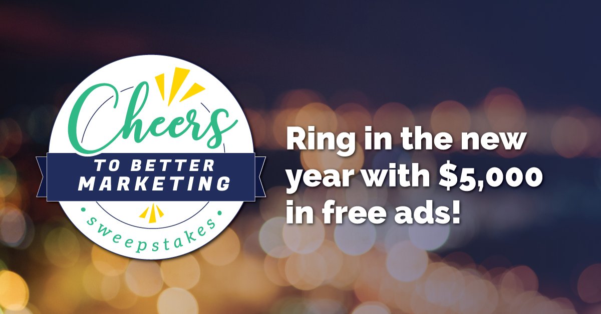thrivehive's tweet photo. Want to win a $5,000 in free ads for your business? Enter to win our Cheers to Better Marketing Sweepstakes! You can enter as often as once per day from now until December 30th. Good luck! Click here to enter https://t.co/9JPRc3knmu. https://t.co/45hWFzLScj