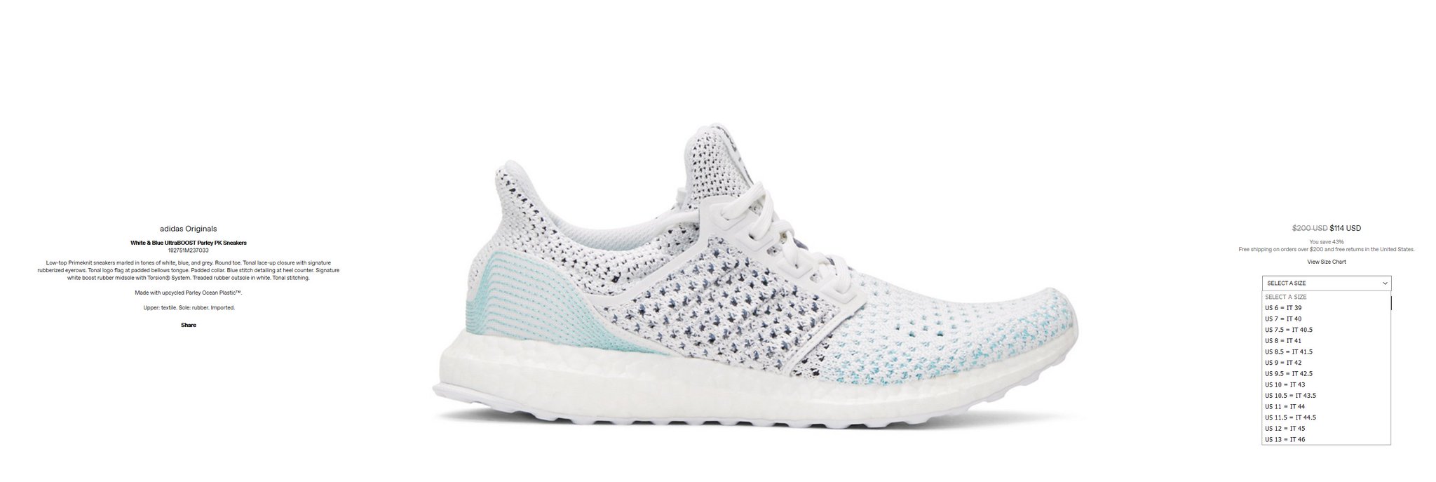 white & blue ultraboost parley pk sneakers