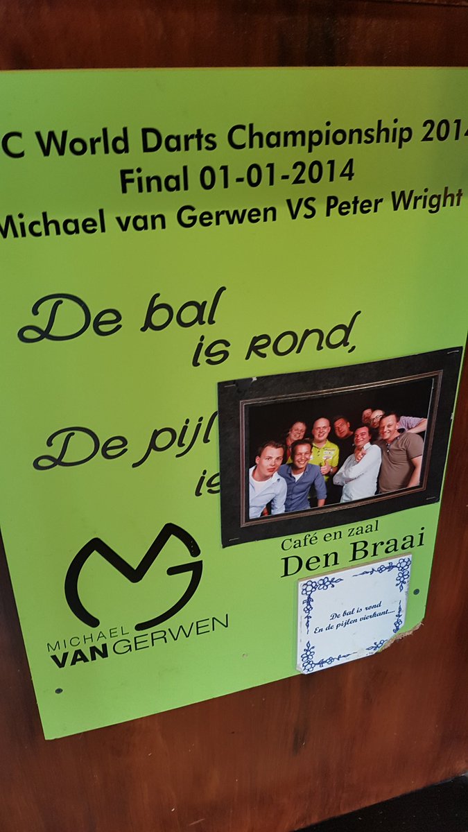 DanDartsDawson's tweet photo. Spending the day in MvG's local cafe for #TheDartsShow 
That there is his actual practice board. https://t.co/BQ7GIuAWr1
