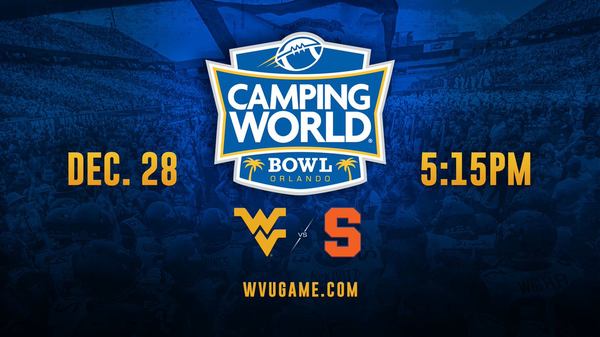 WVUfootball's tweet image. Tickets are now on sale for the 2018 Camping World Bowl in Orlando ☀️

➡️ wvuga.me/CWBowlTix18 
➡️ wvusports.com/bowlgame